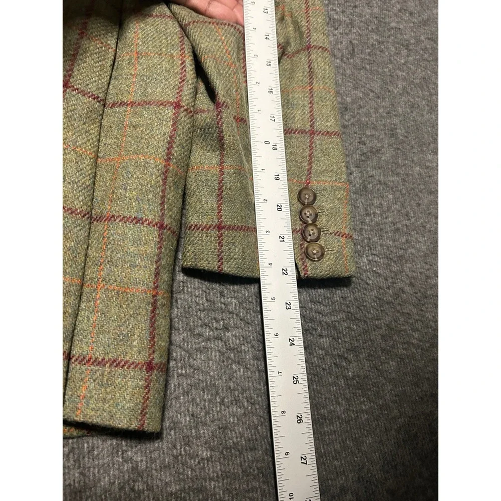 Samuel windsor british tweed blazer jacket mens windowpane green size 40 short